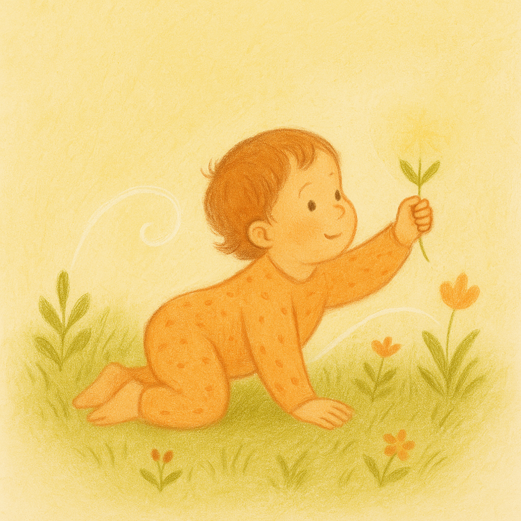 Bambino che gattona tra natura e sole
